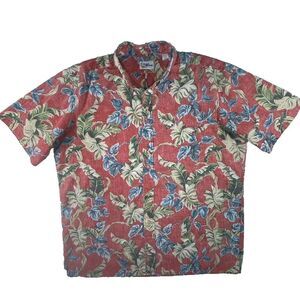 REYN SPOONER Hawaiian Shirt Mens 2XL Tropical Fern Reverse Print Resort Cruise
